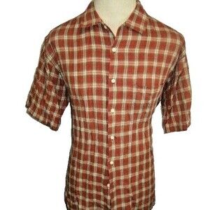 Mens Siegfried Rust  Color Check Linen/Cotton SS Casual Shirt sz M
